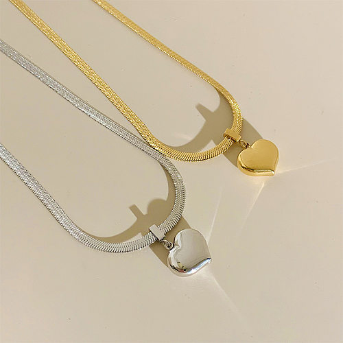 Collier en acier inoxydable en forme de cœur à la mode, chaîne métallique plaquée, colliers en acier inoxydable