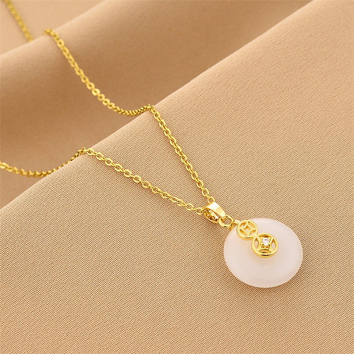 Fashion Round Stainless Steel Inlay Hetian Jade Necklace 1 Piece