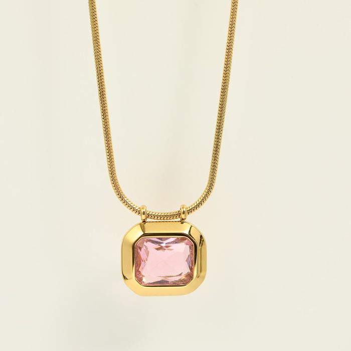 Simple Style Square Stainless Steel  Plating Inlay Zircon 18K Gold Plated Pendant Necklace