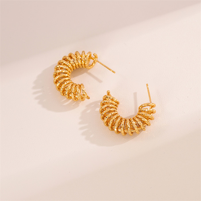 1 par de pinos de orelha banhados a ouro 18K, estilo retrô simples, formato C, cor sólida