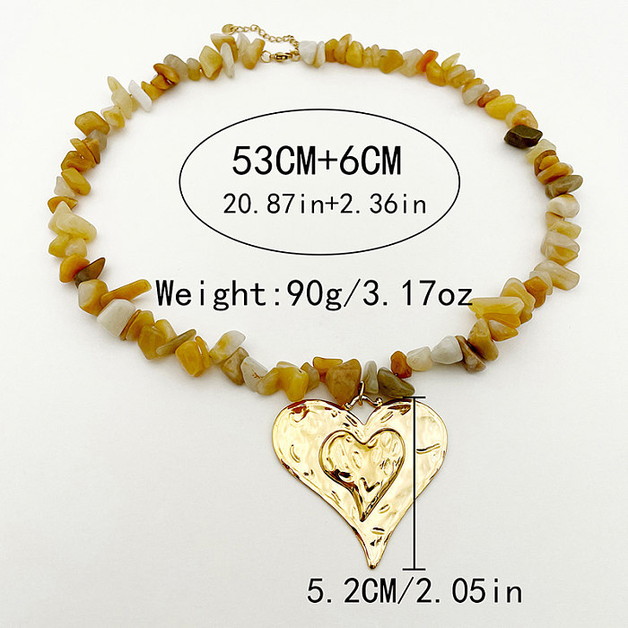 Vacation Beach Pastoral Leaves Heart Shape Flower Stainless Steel  Gravel Plating Gold Plated Pendant Necklace