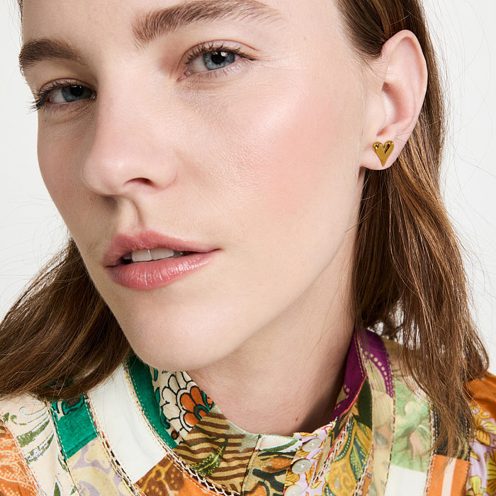 New Fashion 14K Gold Plated Stainless Steel  Heart Pendant Earrings Women's Jewelry