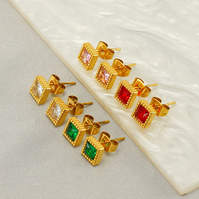 1 Paar glamouröse Retro-Herzform-Ohrringe mit Inlay aus Edelstahl mit Zirkon und 18-Karat-Vergoldung