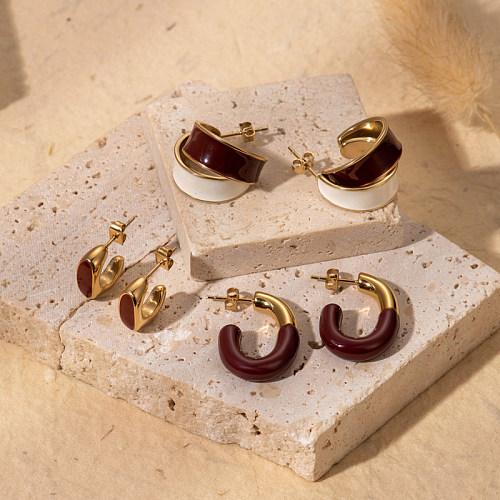 1 paire de boucles d'oreilles en acier inoxydable plaqué or 18 carats, style vintage, style français, coréen, forme en U