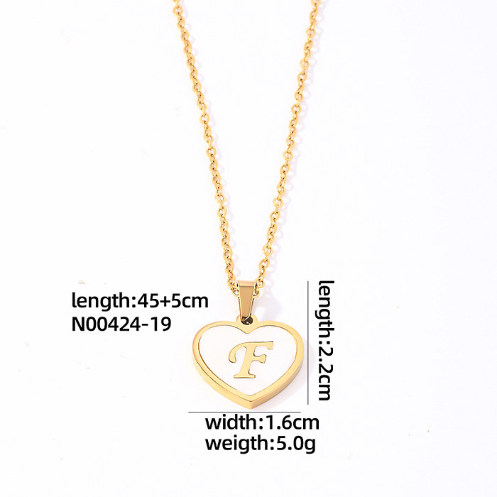 Casual Simple Style Letter Heart Shape Stainless Steel  Gold Plated Shell Pendant Necklace In Bulk