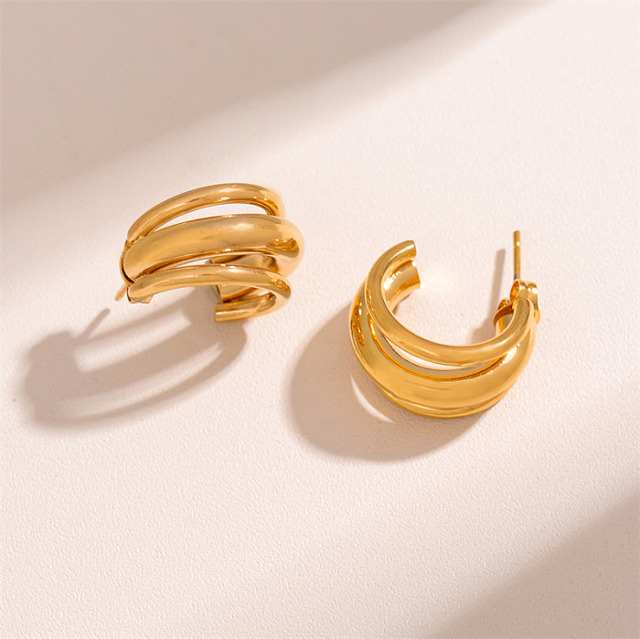 1 paire de boucles d'oreilles rondes et ovales en forme de U, Style rétro Simple, en acier inoxydable plaqué or 18 carats