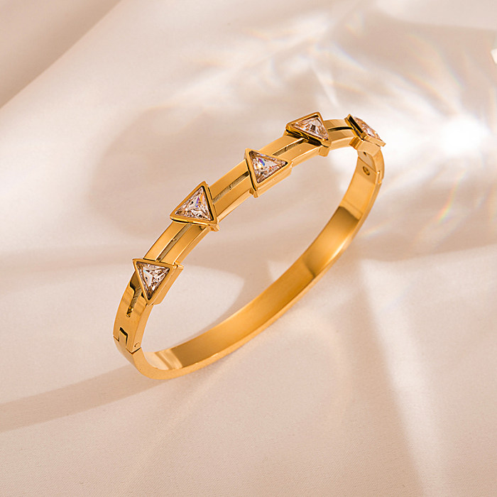 Moda redonda de aço inoxidável banhado a ouro pulseira de zircão 1 peça