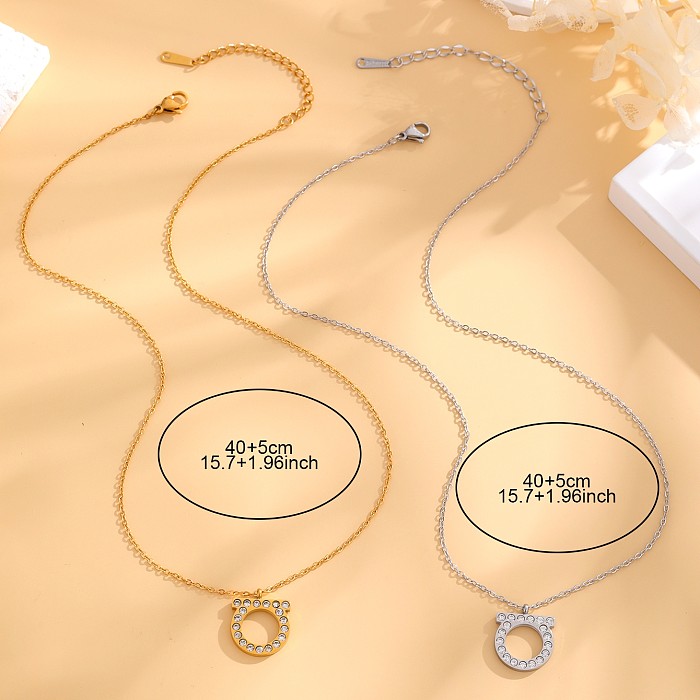 Casual Letter Stainless Steel  Plating Inlay Rhinestones Gold Plated Silver Plated Pendant Necklace