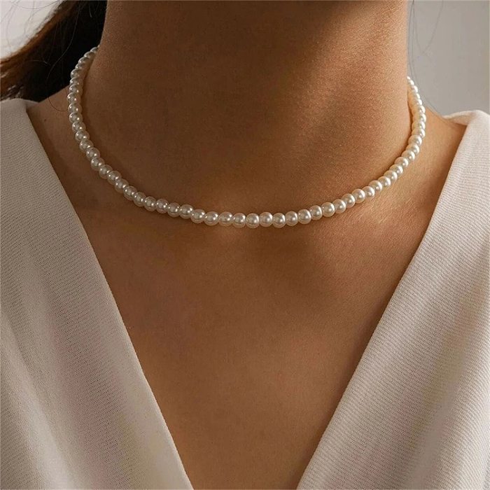 Lady Heart Shape Stainless Steel  Imitation Pearl Shell Beaded Plating Necklace