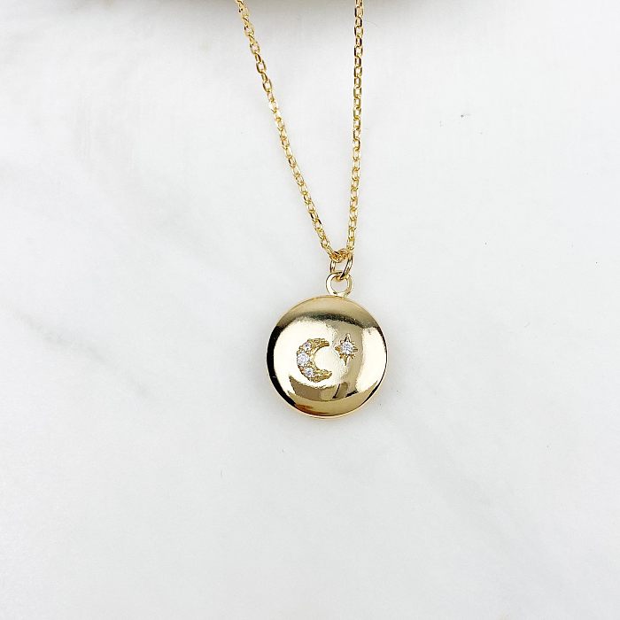 Fashion Star Moon Stainless Steel  Plating Artificial Diamond Pendant Necklace
