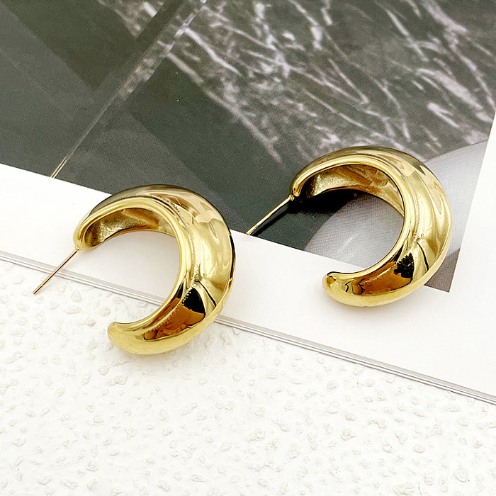 1 Paar lässiger, einfacher Stil für den Pendelverkehr, C-förmige vergoldete Ohrringe aus Edelstahl