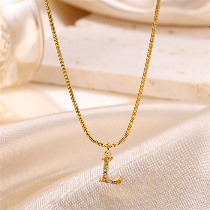 Collier pendentif plaqué or 18 carats avec lettre artistique, Style Simple et doux, incrustation de diamant artificiel en acier inoxydable