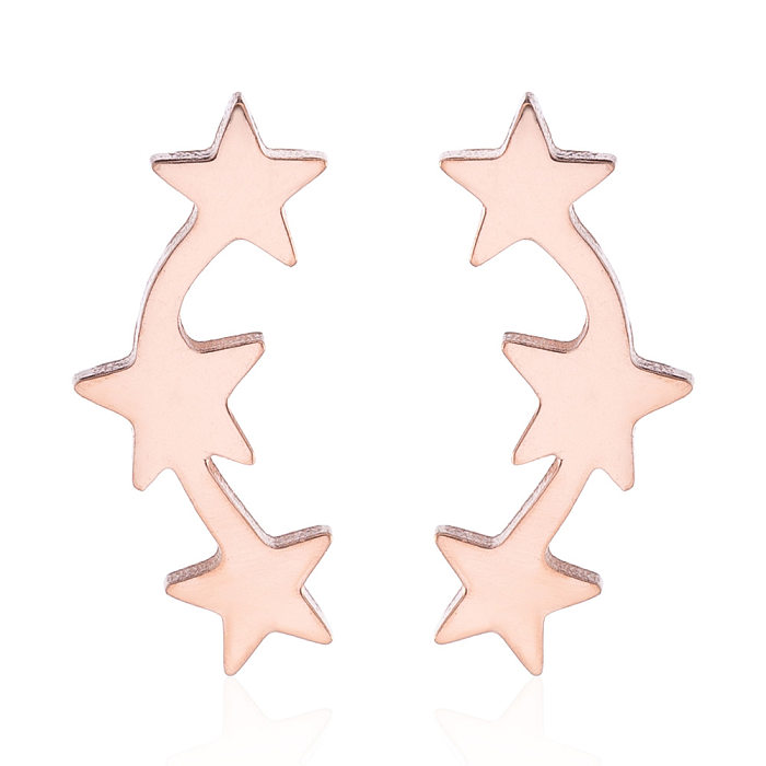 1 paire de clous d'oreilles plaqués en acier inoxydable, étoile et lune, à la mode