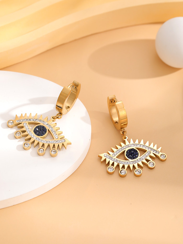 1 Pair Elegant Retro Eye Plating Inlay Stainless Steel Rhinestones Zircon Gold Plated Drop Earrings