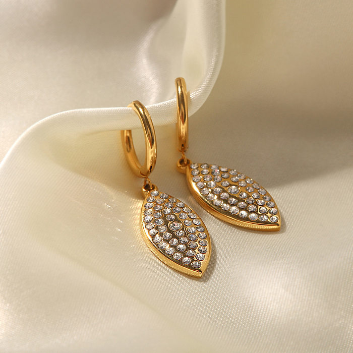 Fashion Leaves Edelstahl vergoldete künstliche Diamantohrringe 1 Paar