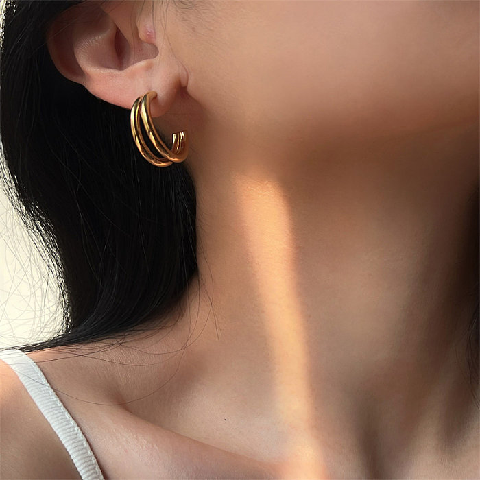 1 Pair Retro Simple Style C Shape Round Plating Stainless Steel  18K Gold Plated Ear Studs