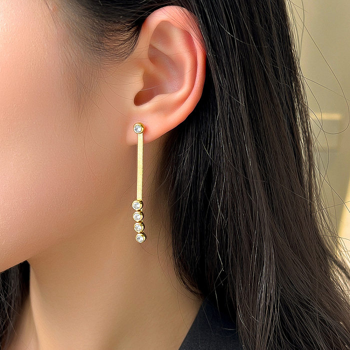 1 Paar Damen-Ohrringe mit runder Beschichtung und Inlay aus Edelstahl mit künstlichem Diamant