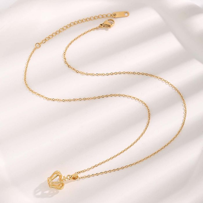 Vintage Style Luxurious Roman Style Double Ring Crown Rectangle Stainless Steel Plating Inlay Artificial Pearls Zircon Gold Plated Pendant Necklace