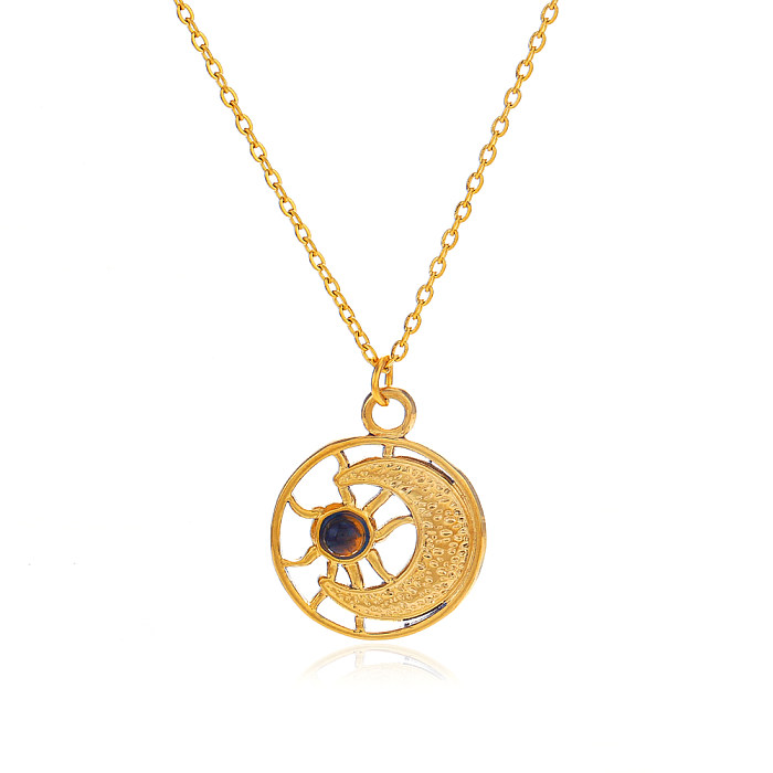 Vintage Style Sun Moon Stainless Steel  Plating 18K Gold Plated Necklace