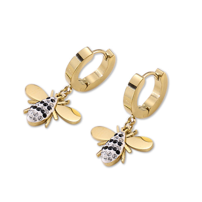 1 par de pendientes colgantes de diamantes de imitación de acero inoxidable con incrustaciones de abeja de estilo simple