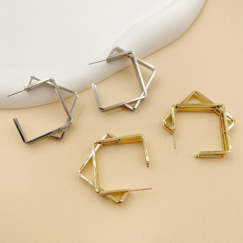 1 Pair Artistic Square Plating Stainless Steel  Gold Plated Ear Studs