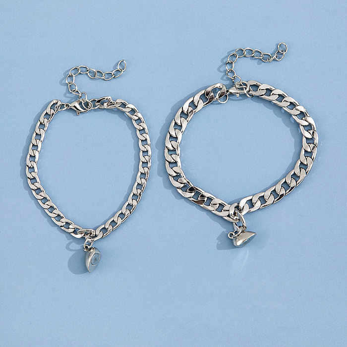 Fashion Solid Color Stainless Steel Bracelets Heart Stainless Steel Bracelets 2 Pieces
