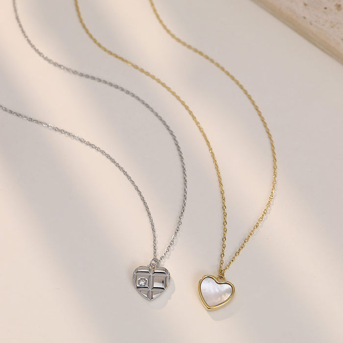 Großhandel Halskette mit Muschel-Anhänger in Herzform aus Edelstahl im einfachen Stil