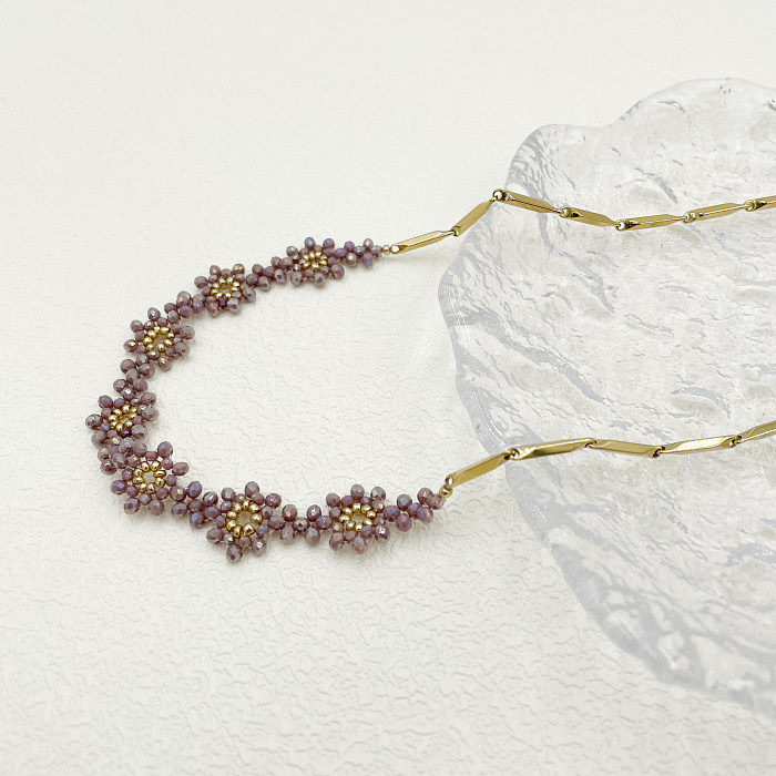 Großhandel mit süßer Blume, Edelstahl, künstlicher Kristall, 14 Karat vergoldete Halskette