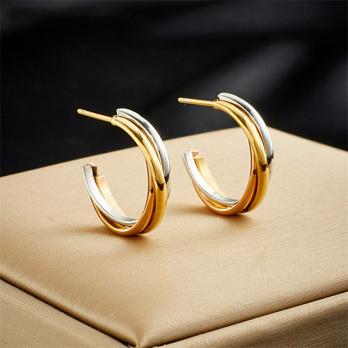 1 Pair Simple Style C Shape Plating Stainless Steel 18K Gold Plated Ear Studs