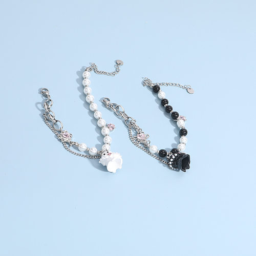 Cartoon Style Cute Heart Shape Ghost Titanium Steel Pearl Plating Inlay Zircon Bracelets