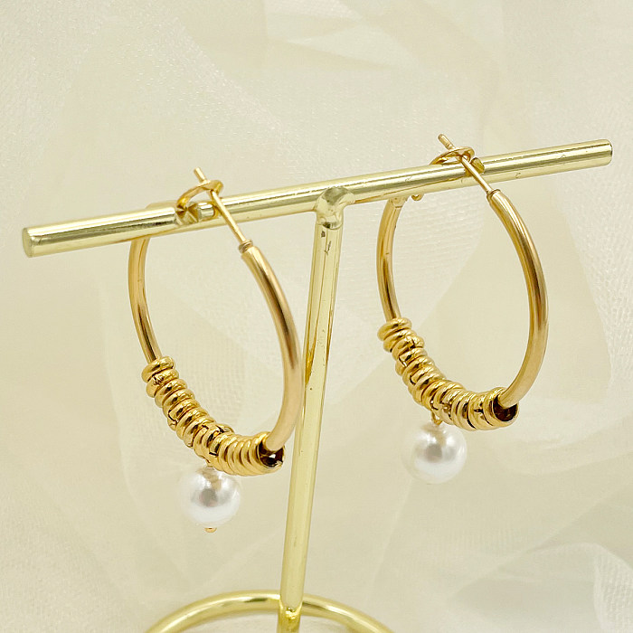 1 paire de boucles d'oreilles pendantes en acier inoxydable plaqué or 14 carats, Style Simple, couleur unie