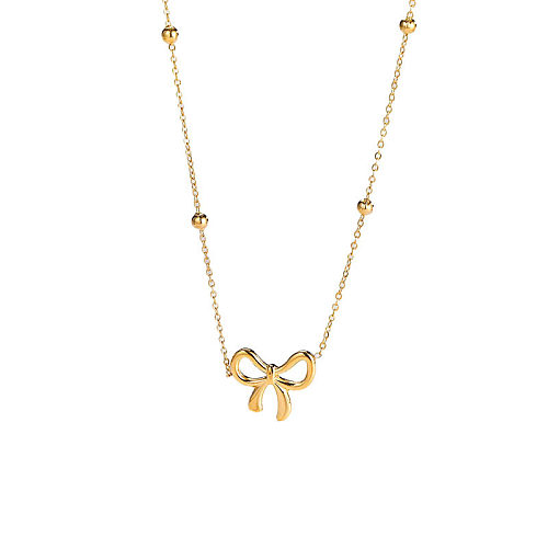 Casual Simple Style Heart Shape Bow Knot Stainless Steel Plating Pendant Necklace