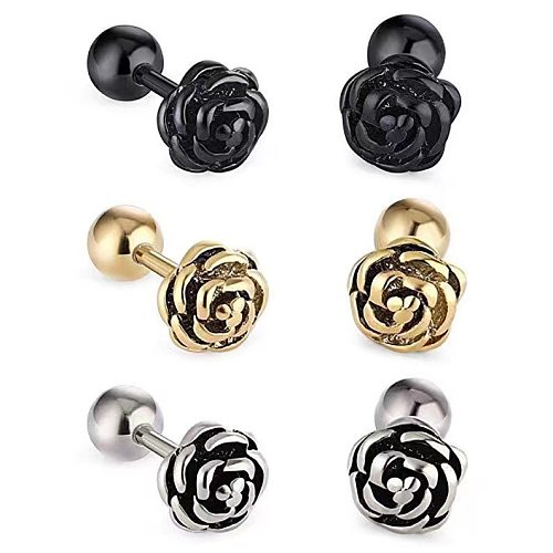 Retro Simple Style Flower Stainless Steel  Flowers Metal Ear Studs