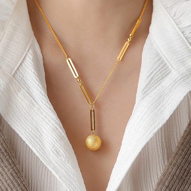 IG Style Simple Style Ball Stainless Steel Plating 18K Gold Plated Pendant Necklace Long Necklace