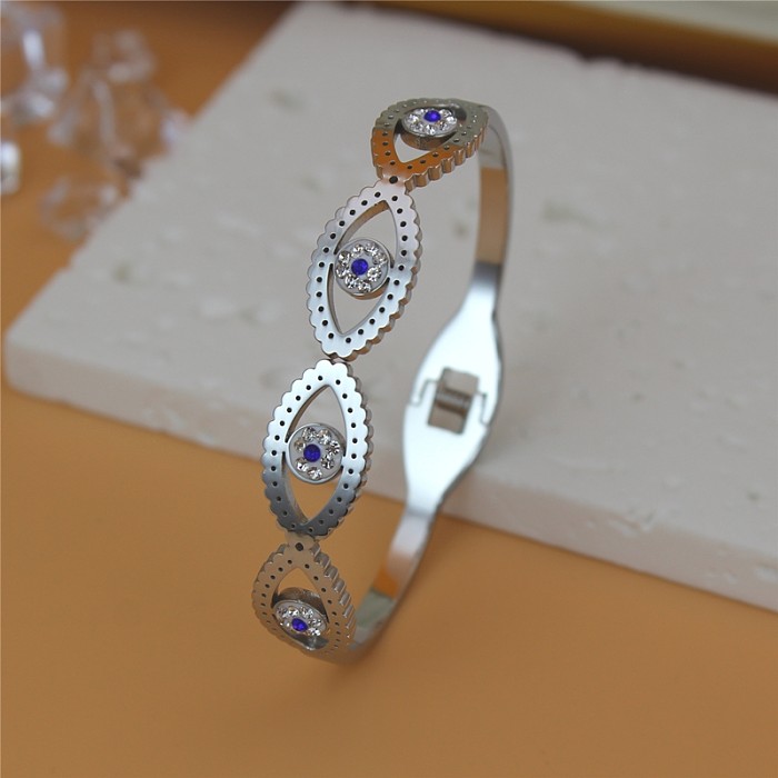 Elegant Glam Eye Stainless Steel Titanium Steel Polishing Plating Inlay Rhinestones Bangle