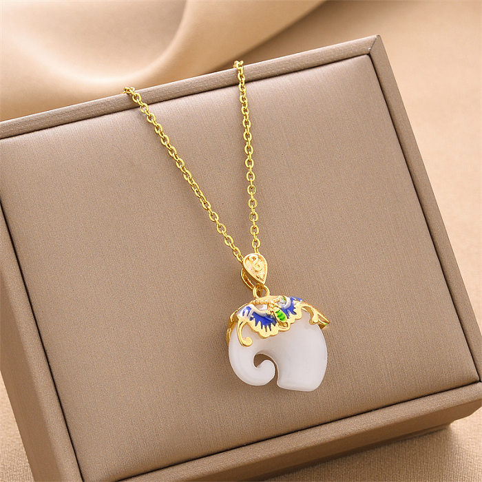 Fashion Elephant Stainless Steel Plating Inlay Zircon Pendant Necklace 1 Piece