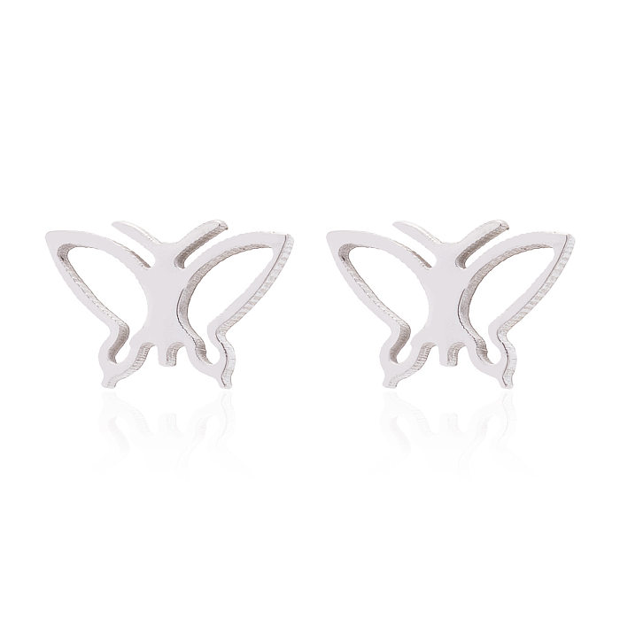 1 Pair Retro Butterfly Stainless Steel Plating Hollow Out Ear Studs