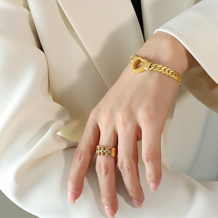 Großhandel 1 Stück Vintage-Stil Herzform Titanstahl 18K vergoldete Armbänder