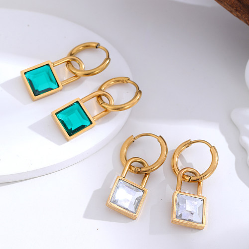 1 Pair Casual Streetwear Geometric Plating Inlay Stainless Steel Zircon 18K Gold Plated Drop Earrings