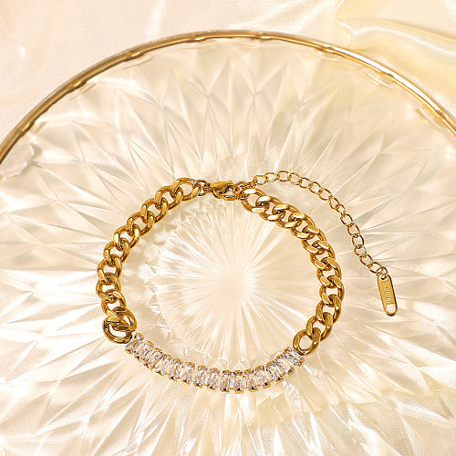 Bracelets plaqués or 18 carats avec incrustation de pierres précieuses artificielles en acier titane de couleur unie de style moderne
