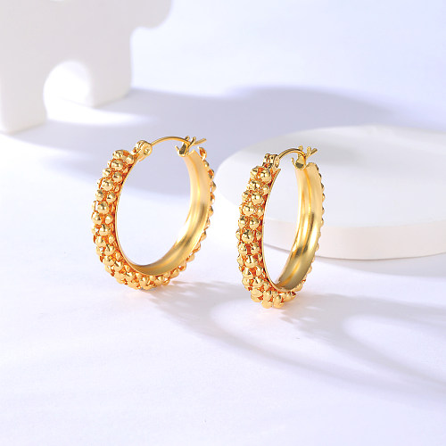 Mode Neue Edelstahl Galvanik 18K Gold Retro Kreis Ohrringe Für Frauen