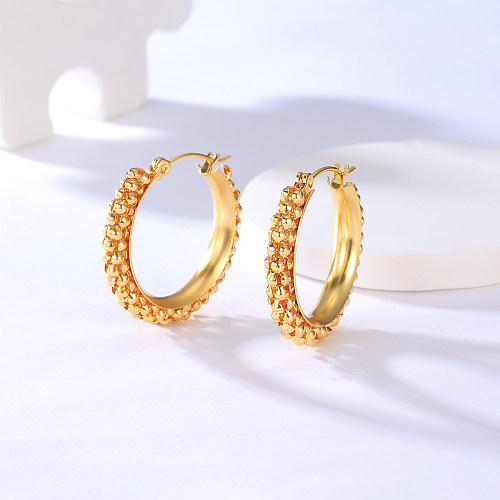 Fashion New Stainless Steel  Electroplating 18K Gold Retro Circle Earrings For Women