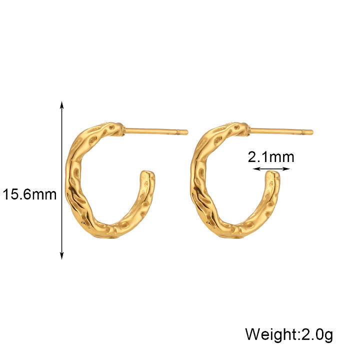 1 Pair Retro C Shape Stainless Steel  Plating Pleated Ear Studs