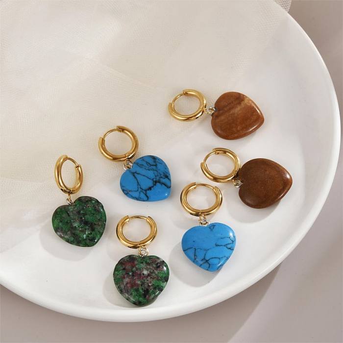 1 Pair Casual Elegant Classical Heart Shape Plating Inlay Stainless Steel  Natural Stone 18K Gold Plated Drop Earrings