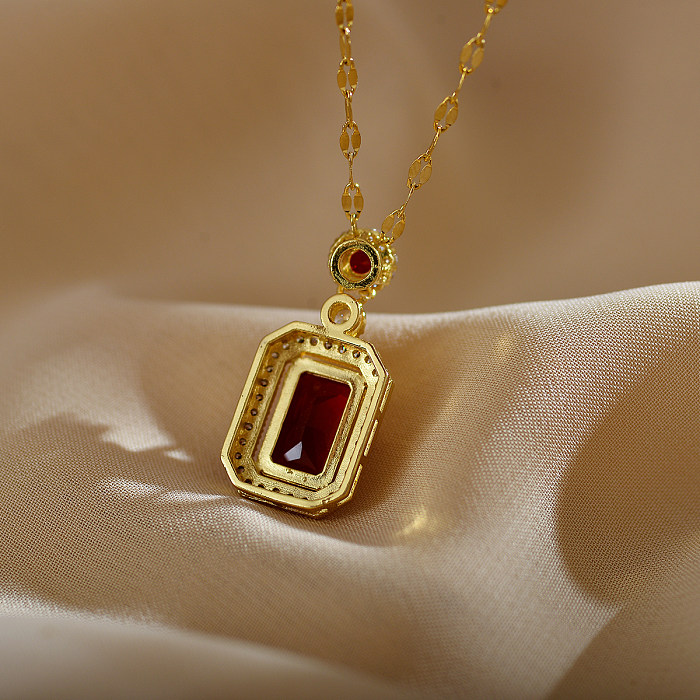 Simple Style Rectangle Stainless Steel Copper Inlay Zircon Pendant Necklace