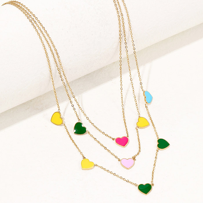 Simple Style Heart Shape Stainless Steel  Layered Necklaces Enamel Stainless Steel  Necklaces 1 Piece