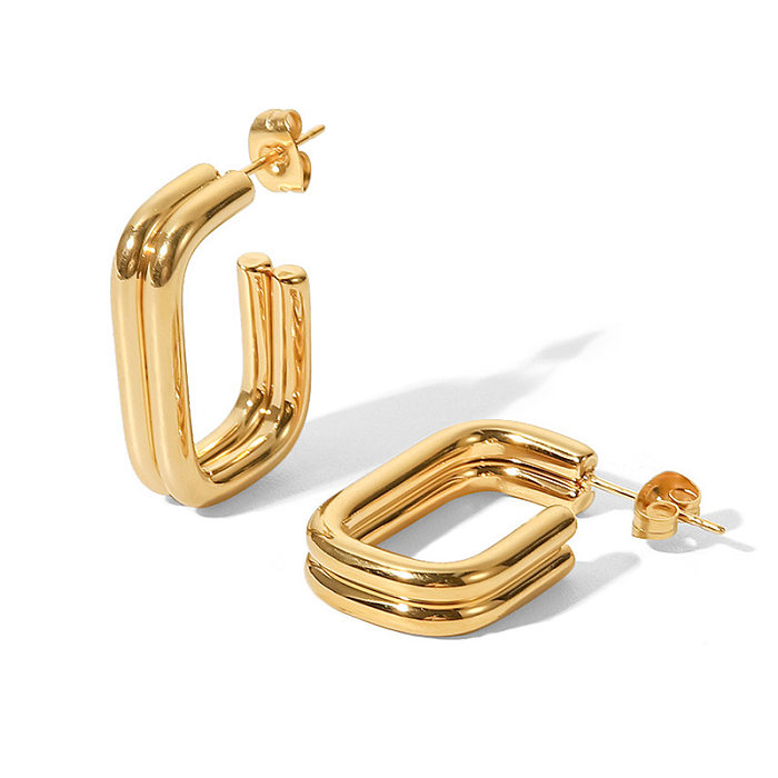 1 Pair Retro Classic Style C Shape Stainless Steel  Plating 18K Gold Plated Ear Studs