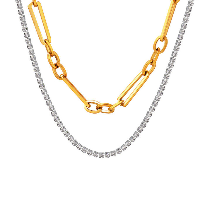 Modische geometrische Halskette aus Edelstahl mit eingelegtem Zirkon
