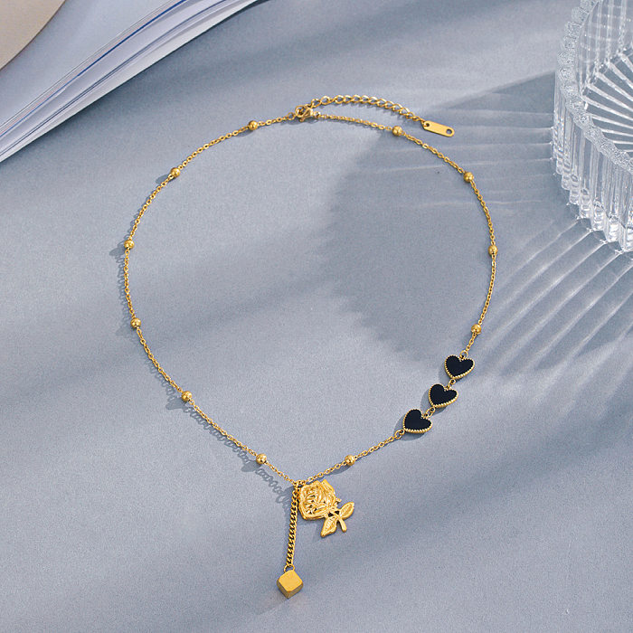 الأزياء شكل قلب زهرة الفولاذ المقاوم للصدأ المينا قلادة مطلية بالذهب قلادة 1 قطعة