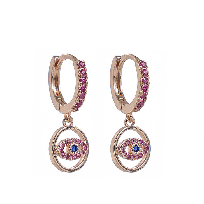 1 Paar schlichte, künstlerische Devil's Eye Plating-Inlay-Ohrringe aus Edelstahl mit Zirkon und Rosévergoldung